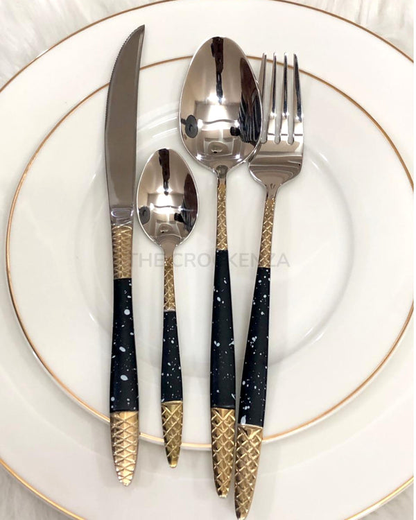 Royal Elegance 24 Pcs Imported Gold Cutlery Set - Serves 6 Persons (24Pcs)