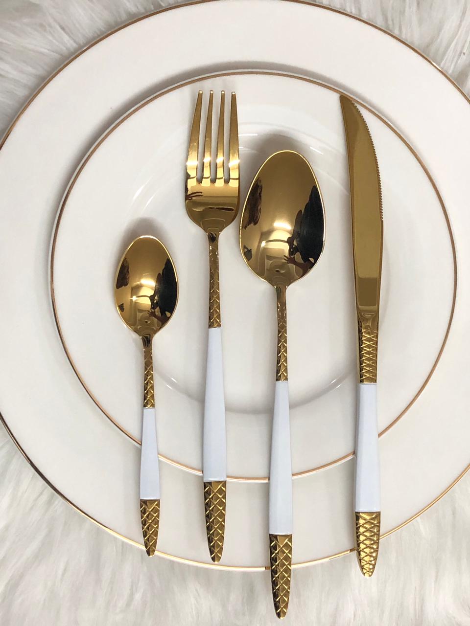 Royal Elegance 24 Pcs Imported Gold Cutlery Set - Serves 6 Persons (24Pcs)