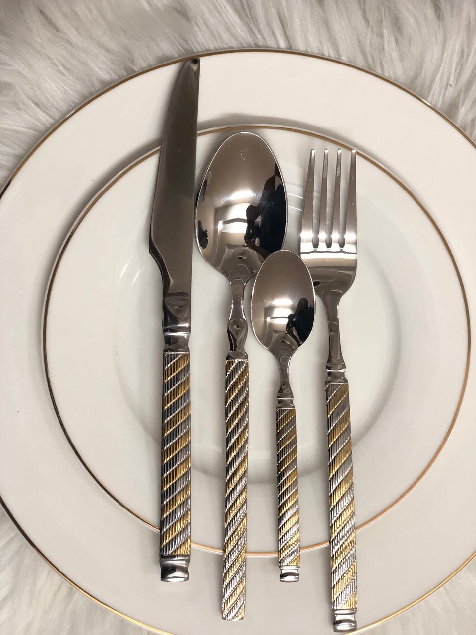 Royal Elegance 24 Pcs Imported Gold Cutlery Set - Serves 6 Persons (24Pcs)