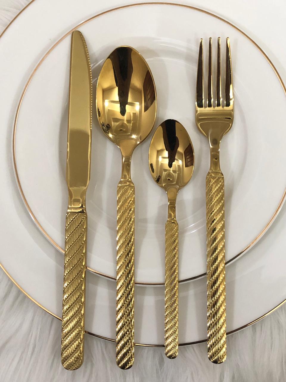 Royal Elegance 24 Pcs Imported Gold Cutlery Set - Serves 6 Persons (24Pcs)