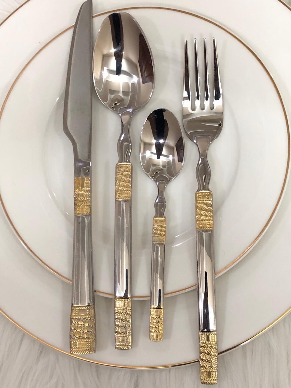 Royal Elegance 24 Pcs Imported Gold Cutlery Set - Serves 6 Persons (24Pcs)