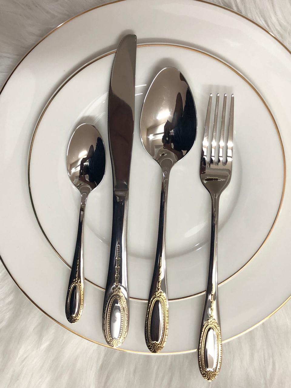 Royal Elegance 24 Pcs Imported Gold Cutlery Set - Serves 6 Persons (24Pcs)