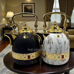 SHIMIZU Luxury Arabic Kettles – Black & White Marble with Gold Crystal Detailing