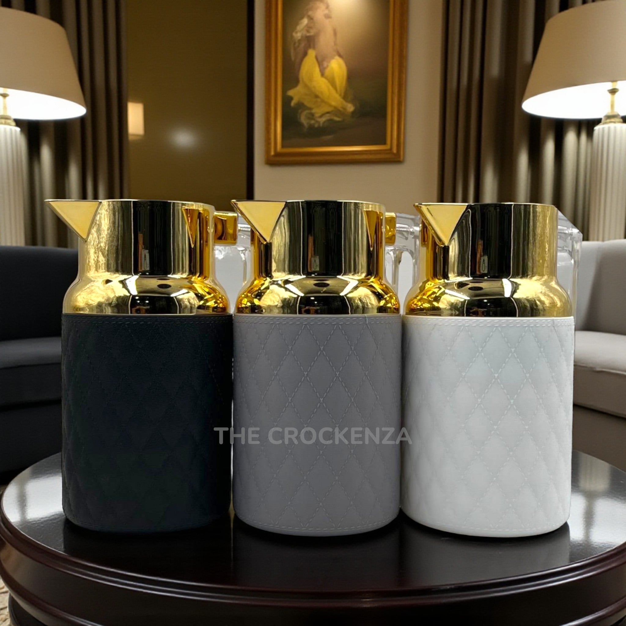 Royal Edition Leather-Textured Vacuum Flask with Clear Acrylic Handle – Long Heat Retention