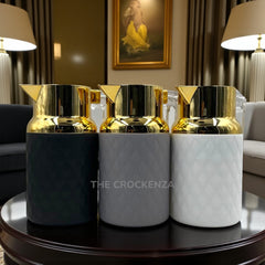 Royal Edition Leather-Textured Vacuum Flask with Clear Acrylic Handle – Long Heat Retention