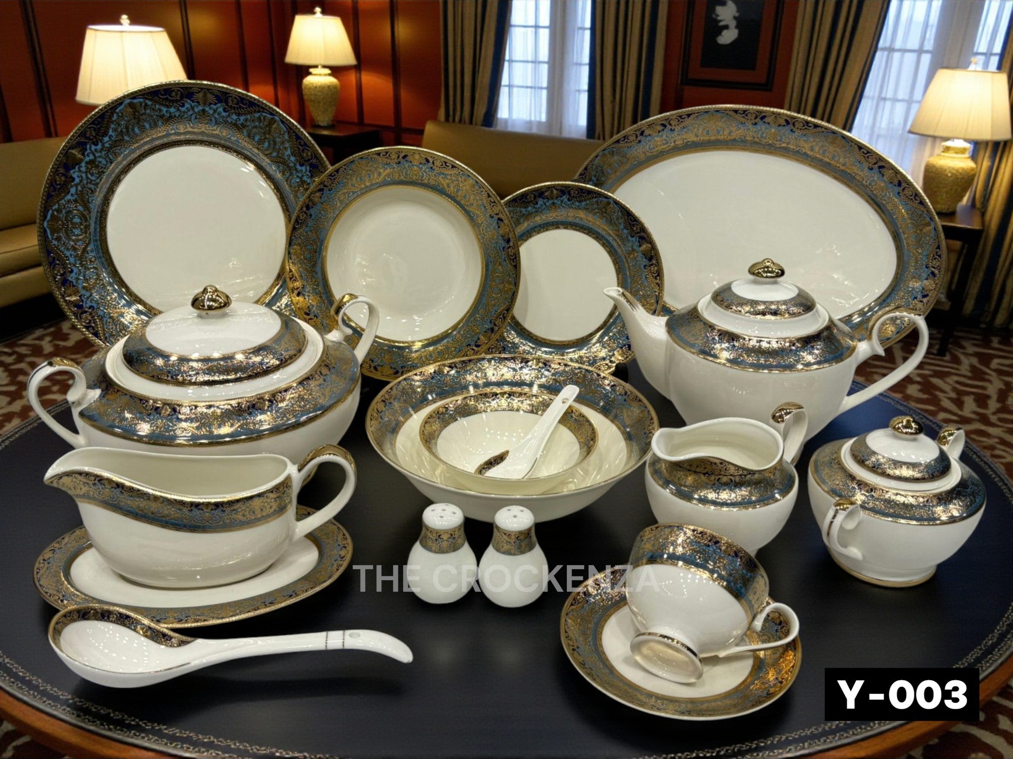 Imported Yamasen Japan–Inspired 75 & 103-Piece Royal Blue Gold Dining Sets – Ultra-Luxury Gold-Plated Dinnerware for 8 & 12 Guests