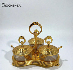 Luxury Gold Hammered Glass Sugar Pot with Lid (3 Pcs) – Elegant Decorative Serving Jar