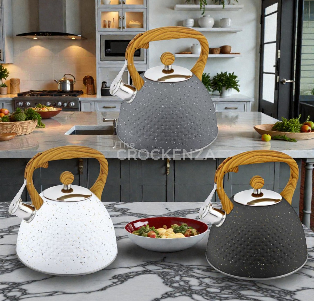 Luxury 3L Stainless Steel Whistling Tea Kettle | Wood-Grain Handle
