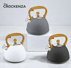 Luxury 3L Stainless Steel Whistling Tea Kettle | Wood-Grain Handle