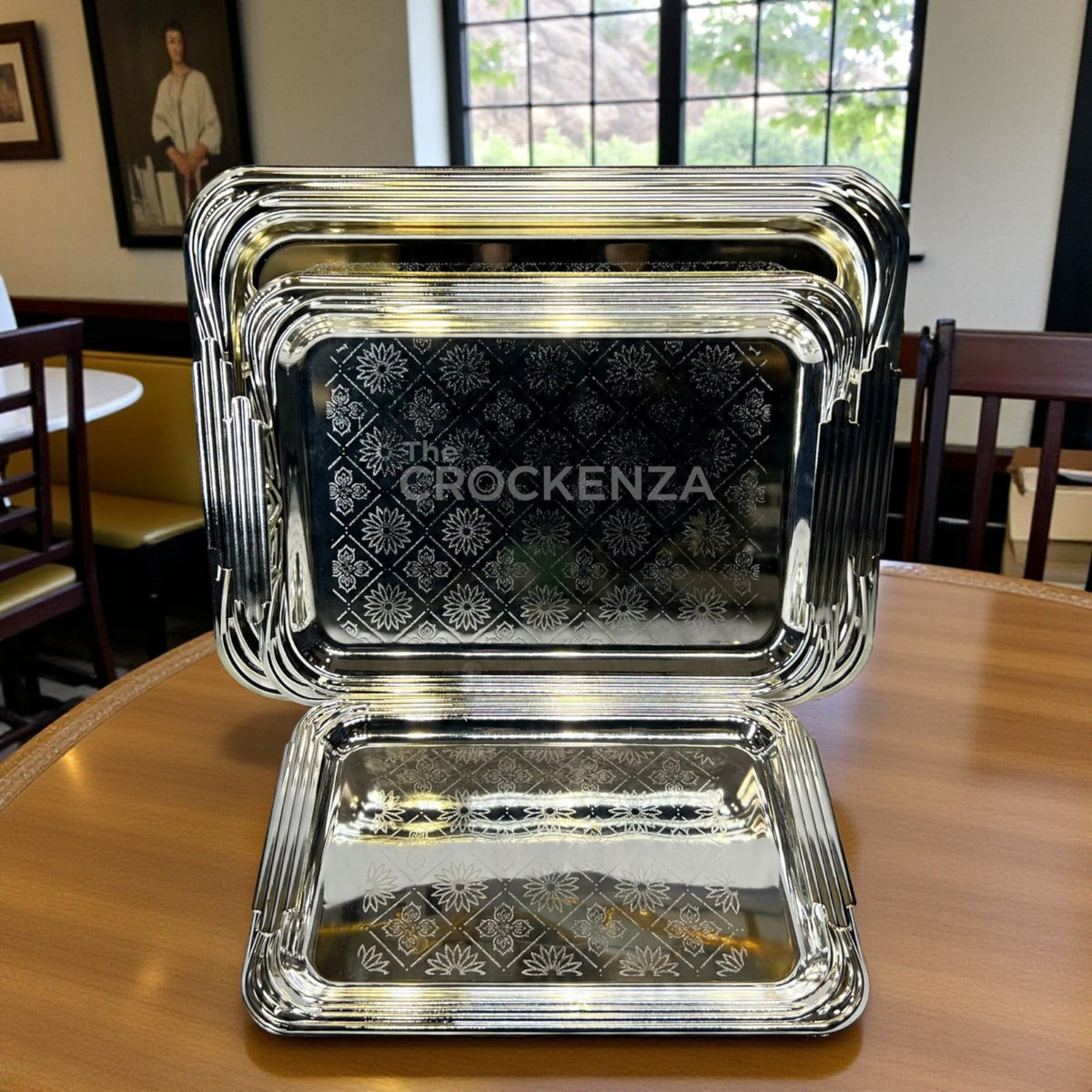 Premium Silver Metal Serving Tray Set (3 Pcs) | Elegant Decorative & Serving Trays G-12