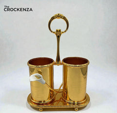 Luxury Gold-Plated Double Spoon Holder with Handle