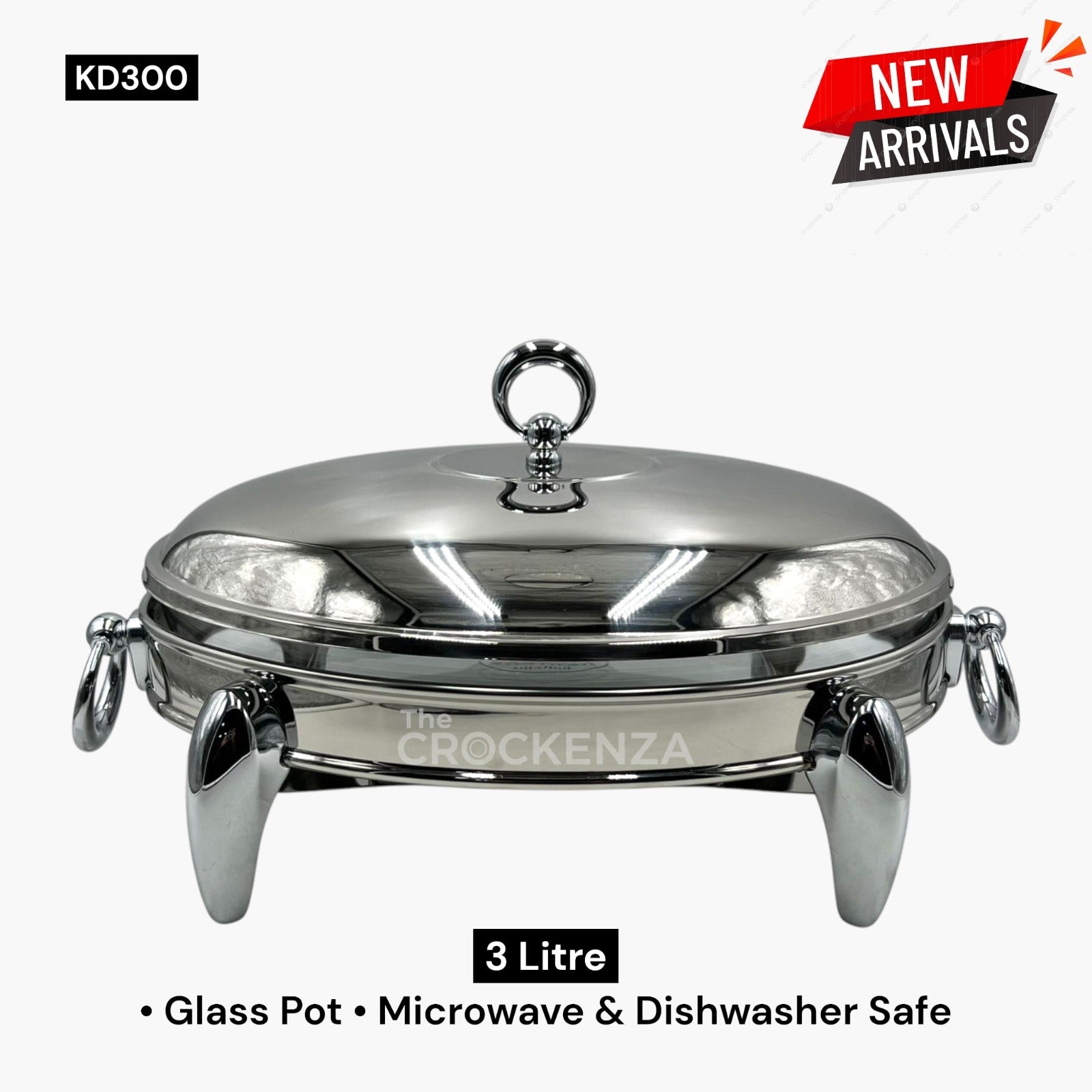Royal Silver 3 Litre Glass Food Warmer – Luxury Stainless Steel Buffet & Serving Dish