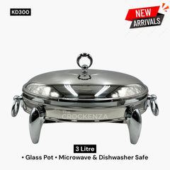 Royal Silver 3 Litre Glass Food Warmer – Luxury Stainless Steel Buffet & Serving Dish