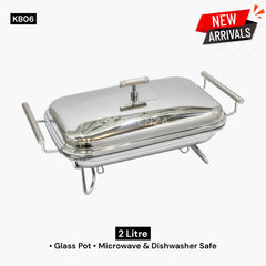 Luxury Rectangular Food Warmer & Glass Casserole Chafing Dish with Tea Light Stand- 2L