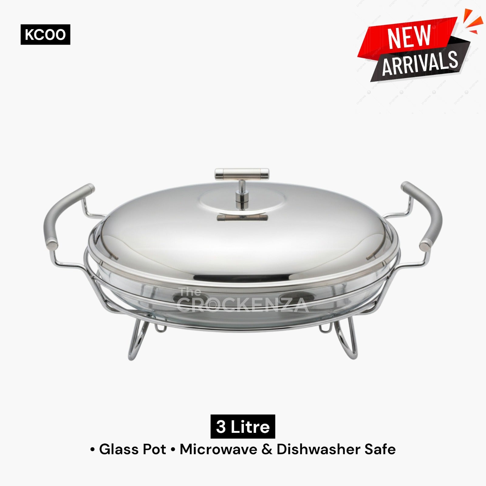 Luxury Glass Food Warmer & Chafing Dish with Stainless Steel Lid 3L - Microwave & Dishwasher Safe