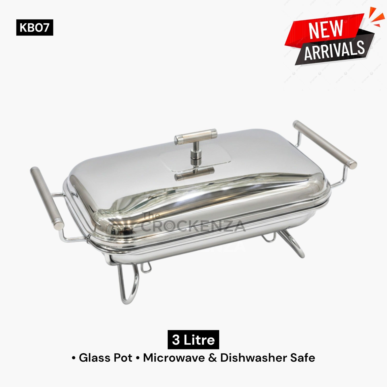 Luxury Rectangular Food Warmer & Glass Casserole Chafing Dish with Tea Light Stand- 3L