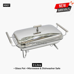 Luxury Rectangular Food Warmer & Glass Casserole Chafing Dish with Tea Light Stand- 3L