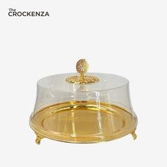 Lumière Gold Cake Display Tray with Clear Acrylic Cover - 12.3" inches