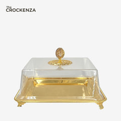 Sovereign Gold-Finished Square Platter | High-Clarity Acrylic Display Cloche - 12.6" inches