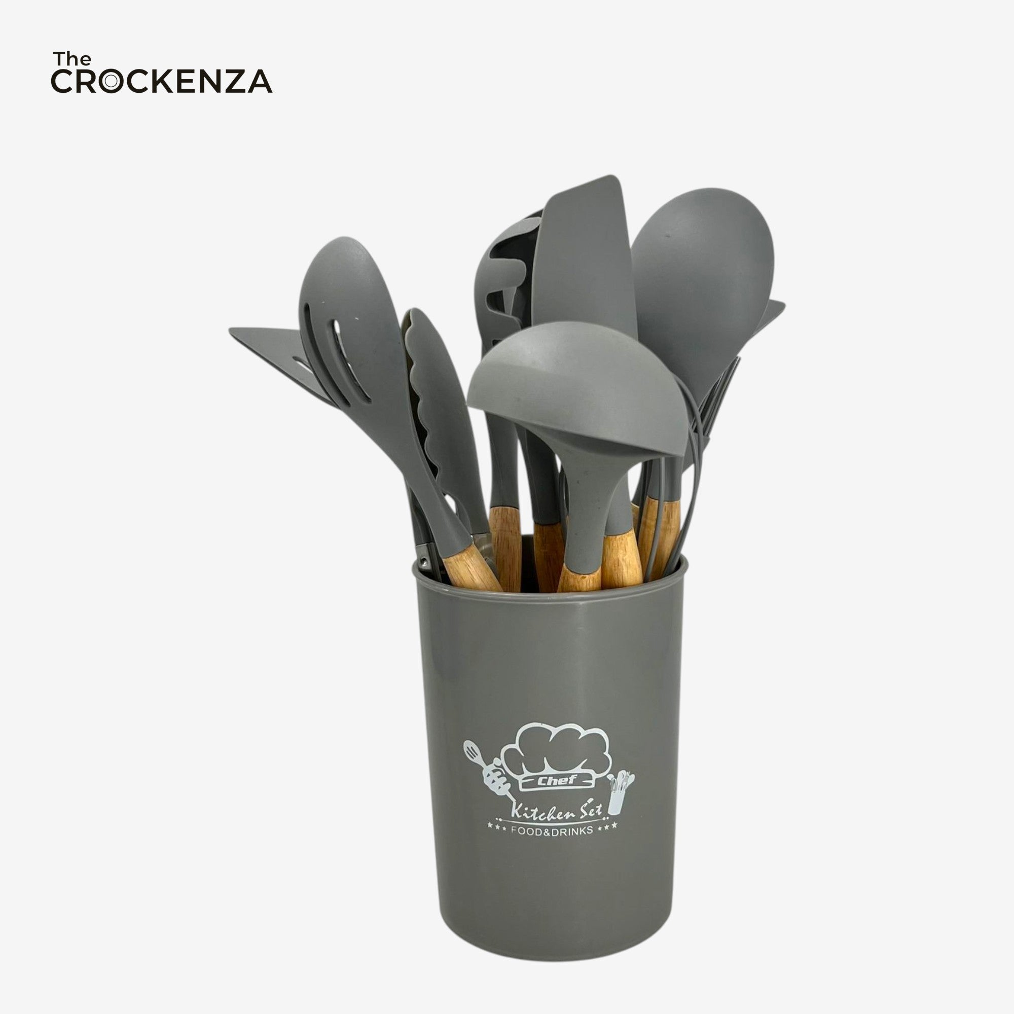 Premium Silicone Cooking Spoon Set with Wooden Handles & Holder | Heat-Resistant Non-Stick Kitchen Utensils