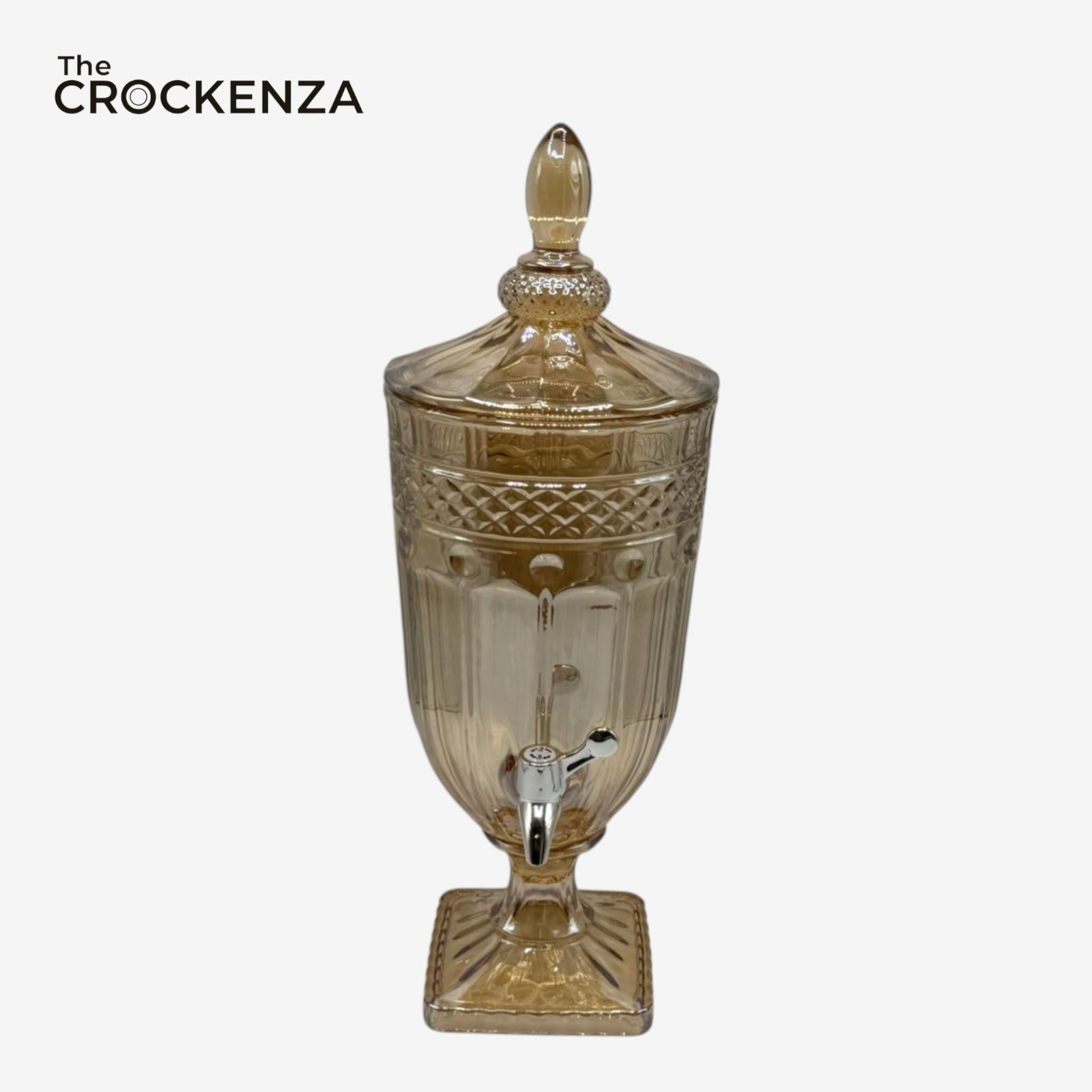 Luxury Crystal Glass Beverage Dispenser with Tap – Premium Serving Dispenser (Amber Gold)