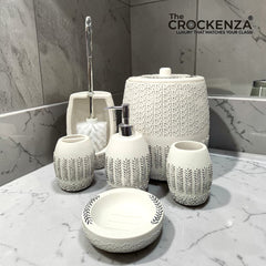 Luxury Nordic Leaf Artisan 6-Piece Fiber Bathroom Set – Matte White