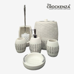 Luxury Nordic Leaf Artisan 6-Piece Fiber Bathroom Set – Matte White