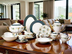 Johnson Bros Inspired Royal Floral Bone China Luxury Dinner Set | 65 & 89 Piece Gold-Gilded Collection