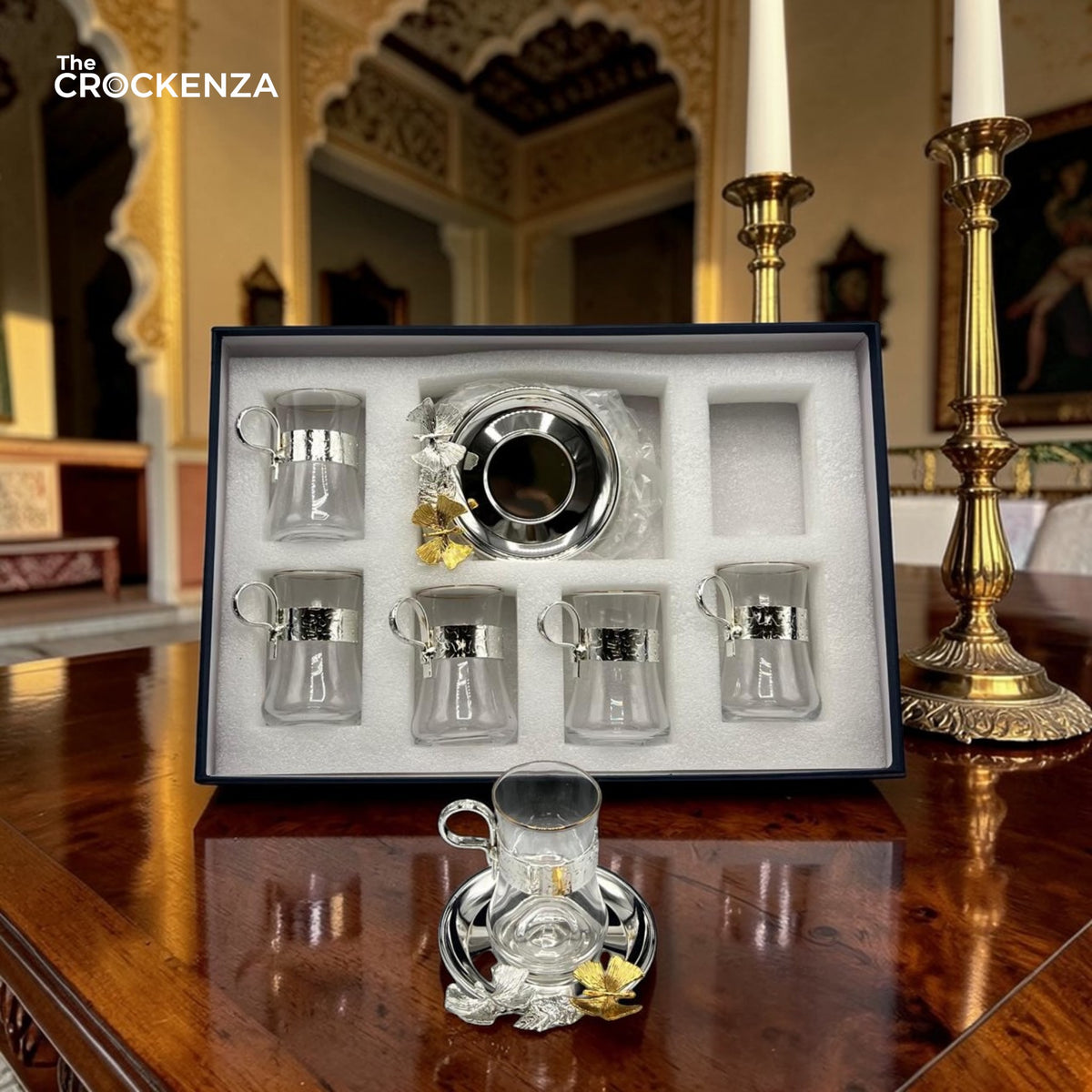 Silver Elegance – 12-Piece Luxury Qahwa Shot Set for Arabic tea & Coffee Lovers (BA-49)