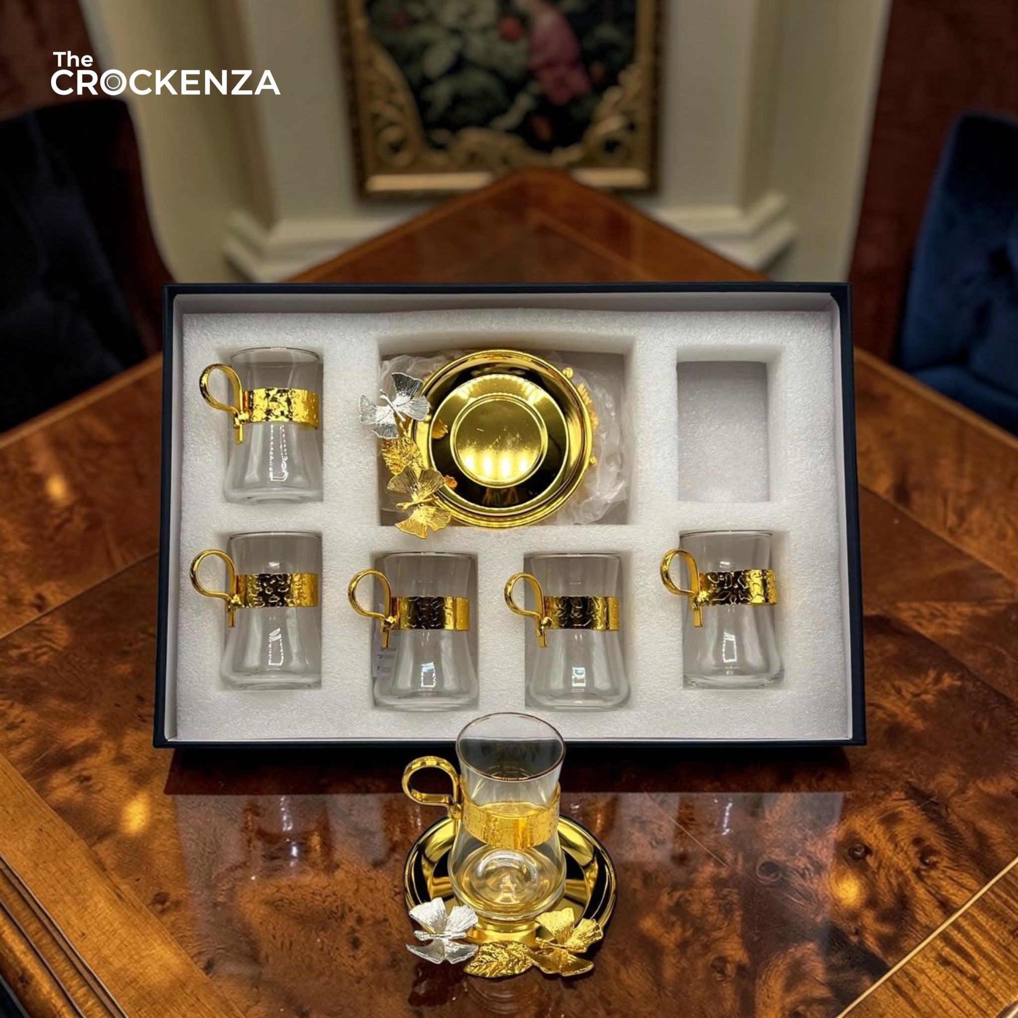 Golden Elegance – 12-Piece Luxury Qahwa Shot Set for Arabic tea & Coffee Lovers