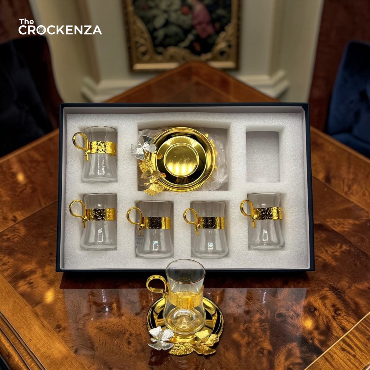 Golden Elegance – 12-Piece Luxury Qahwa Shot Set for Arabic tea & Coffee Lovers