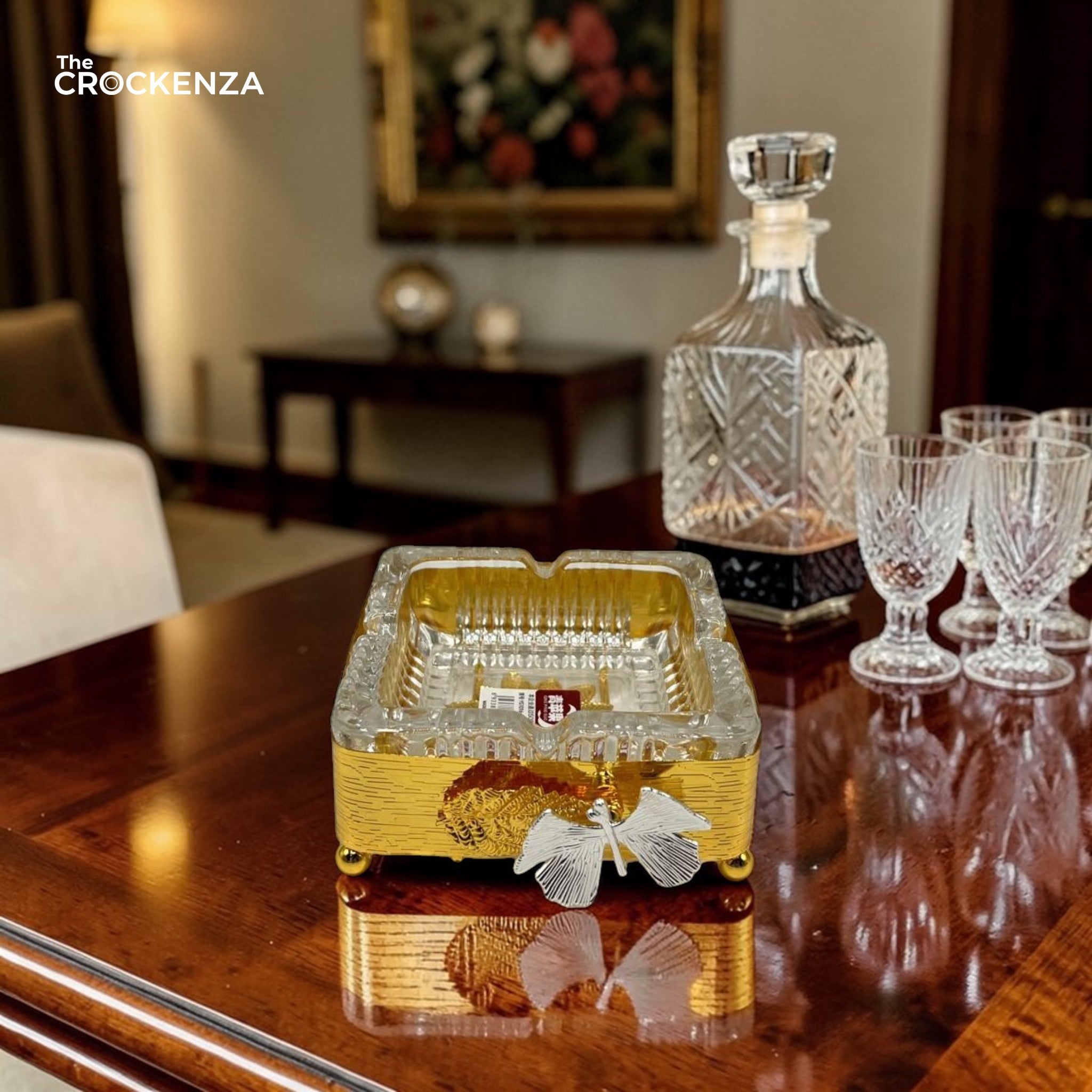Luxury Gold Ash Tray with Butterfly Design – Premium Decorative Smoking Accessory