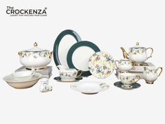 Johnson Bros Inspired Royal Floral Bone China Luxury Dinner Set | 65 & 89 Piece Gold-Gilded Collection