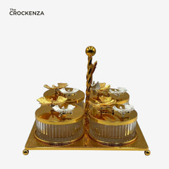 Luxury Gold 4-Compartment Dry Fruit & Candy Serving Set with Silver Detailing – Elegant Table Centerpiece (Copy)