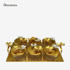 Luxury Gold 6-Compartment Dry Fruit & Candy Serving Set with Silver Detailing – Elegant Table Centerpiece
