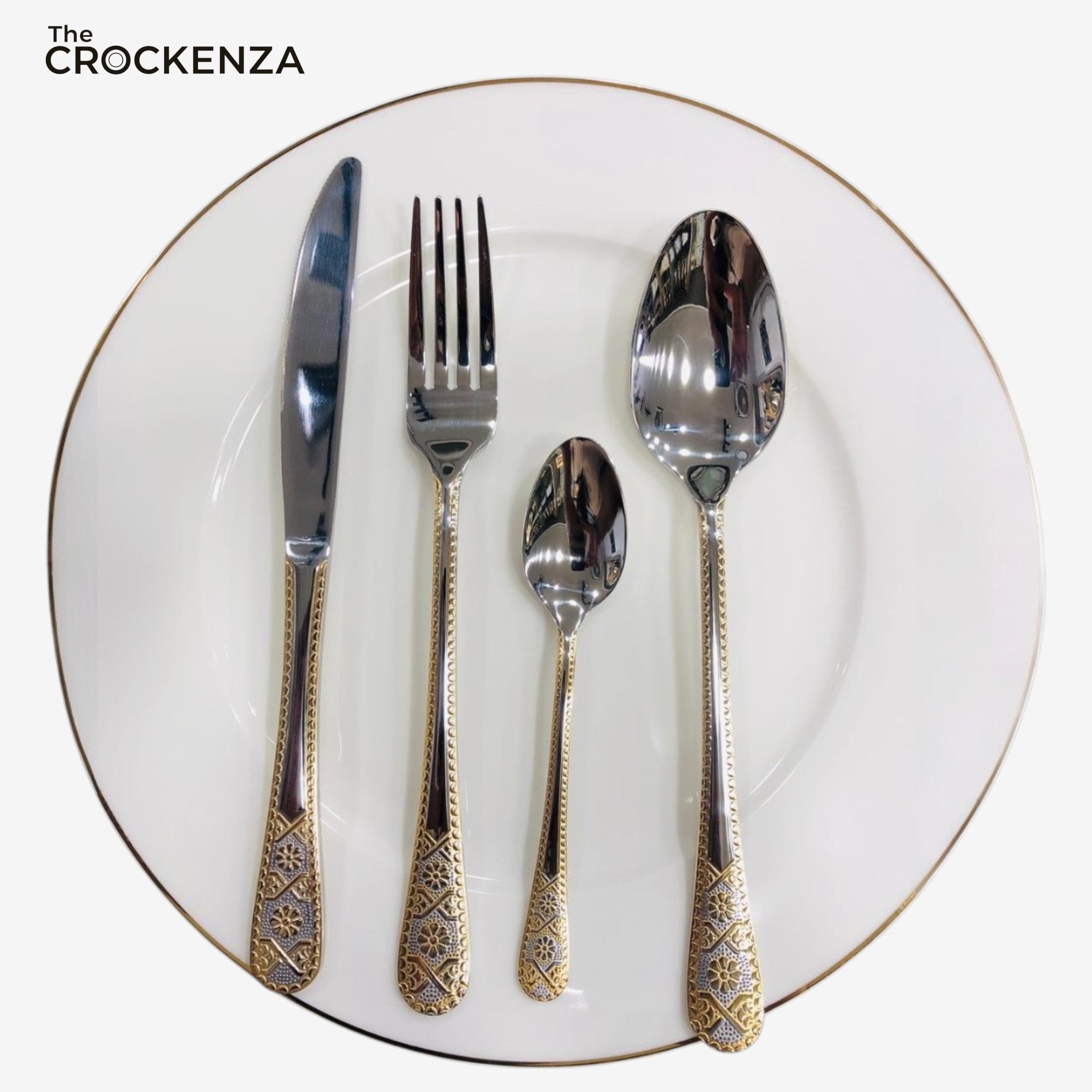 AYD 24-Piece Premium Cutlery Set – Elegant Gold & Silver Stainless Steel Flatware for Dining & Gifting