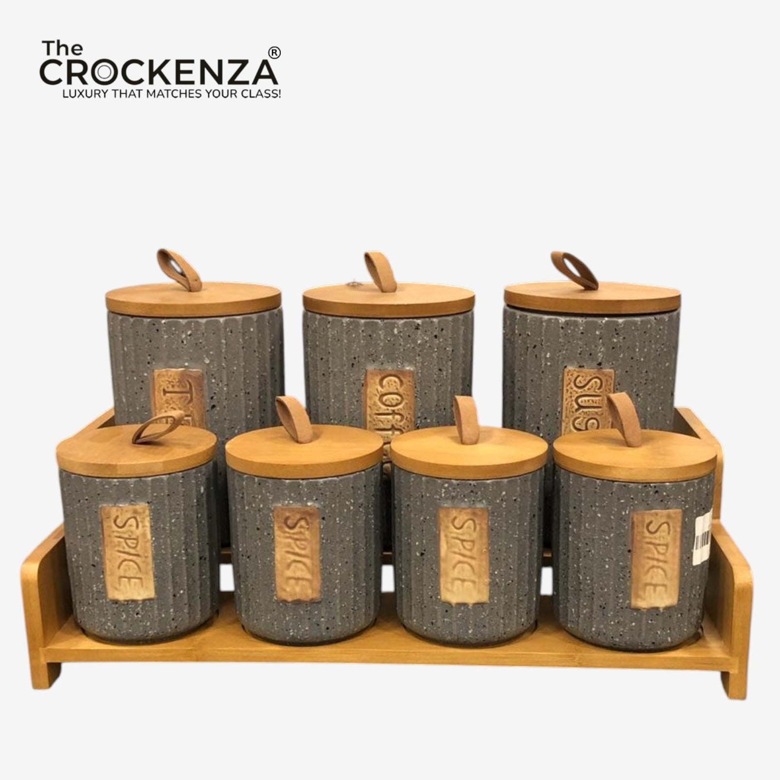 7-Piece Ceramic Airtight Jar Set with Wooden Lids & Storage Tray
