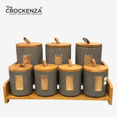 7-Piece Ceramic Airtight Jar Set with Wooden Lids & Storage Tray