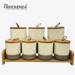 7-Piece Ceramic Airtight Jar Set with Wooden Lids & Storage Tray