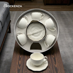 Luxury White Porcelain Tea Cup & Saucer Set – 12 Pcs Elegant Coffee Cups Set for Home, Office & Gift