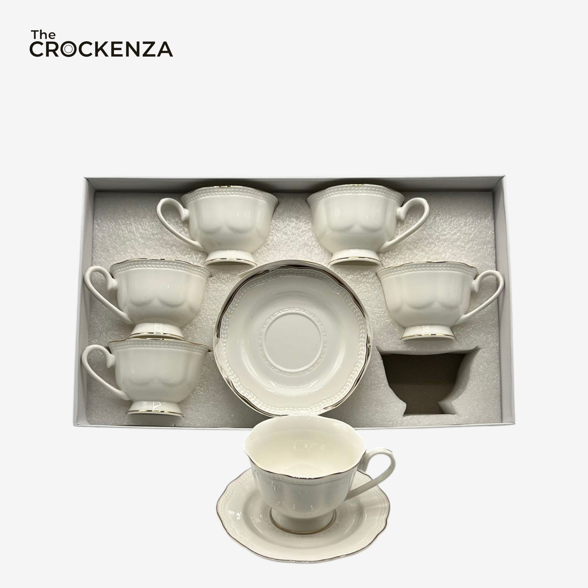 Luxury White Porcelain Tea Cup & Saucer Set – 12 Pcs Elegant Coffee Cups Set for Home, Office & Gift
