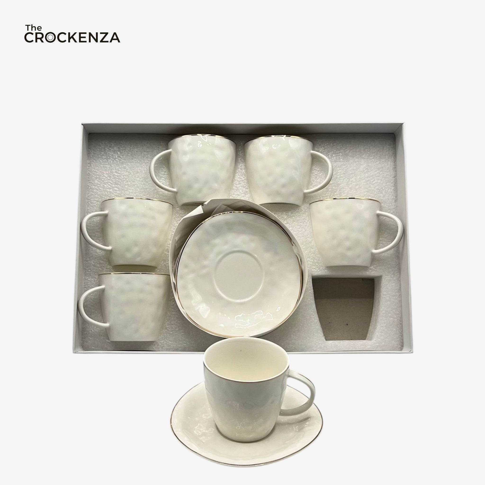 Luxury White Porcelain Tea Cup & Saucer Set – 12 Pcs Elegant Coffee Cups Set for Home, Office & Gift
