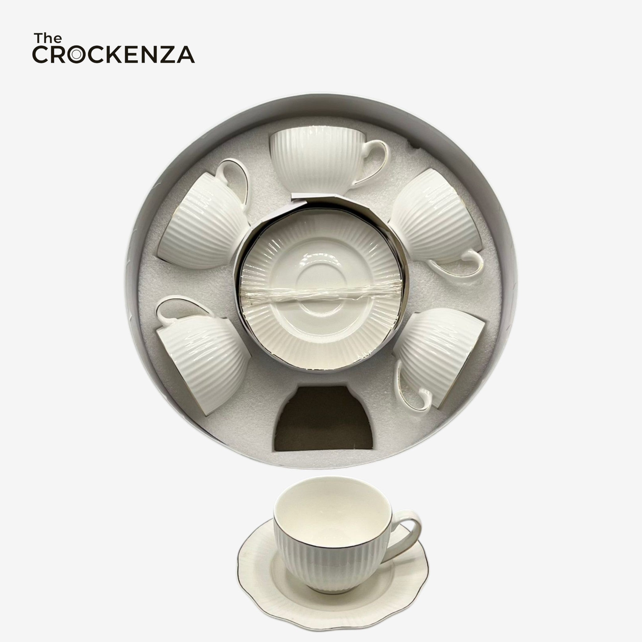 Luxury White Porcelain Tea Cup & Saucer Set – 12 Pcs Elegant Coffee Cups Set for Home, Office & Gift