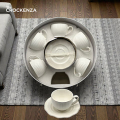 Luxury White Porcelain Tea Cup & Saucer Set – 12 Pcs Elegant Coffee Cups Set for Home, Office & Gift
