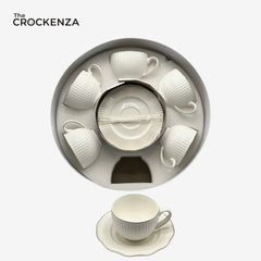 Luxury White Porcelain Tea Cup & Saucer Set – 12 Pcs Elegant Coffee Cups Set for Home, Office & Gift