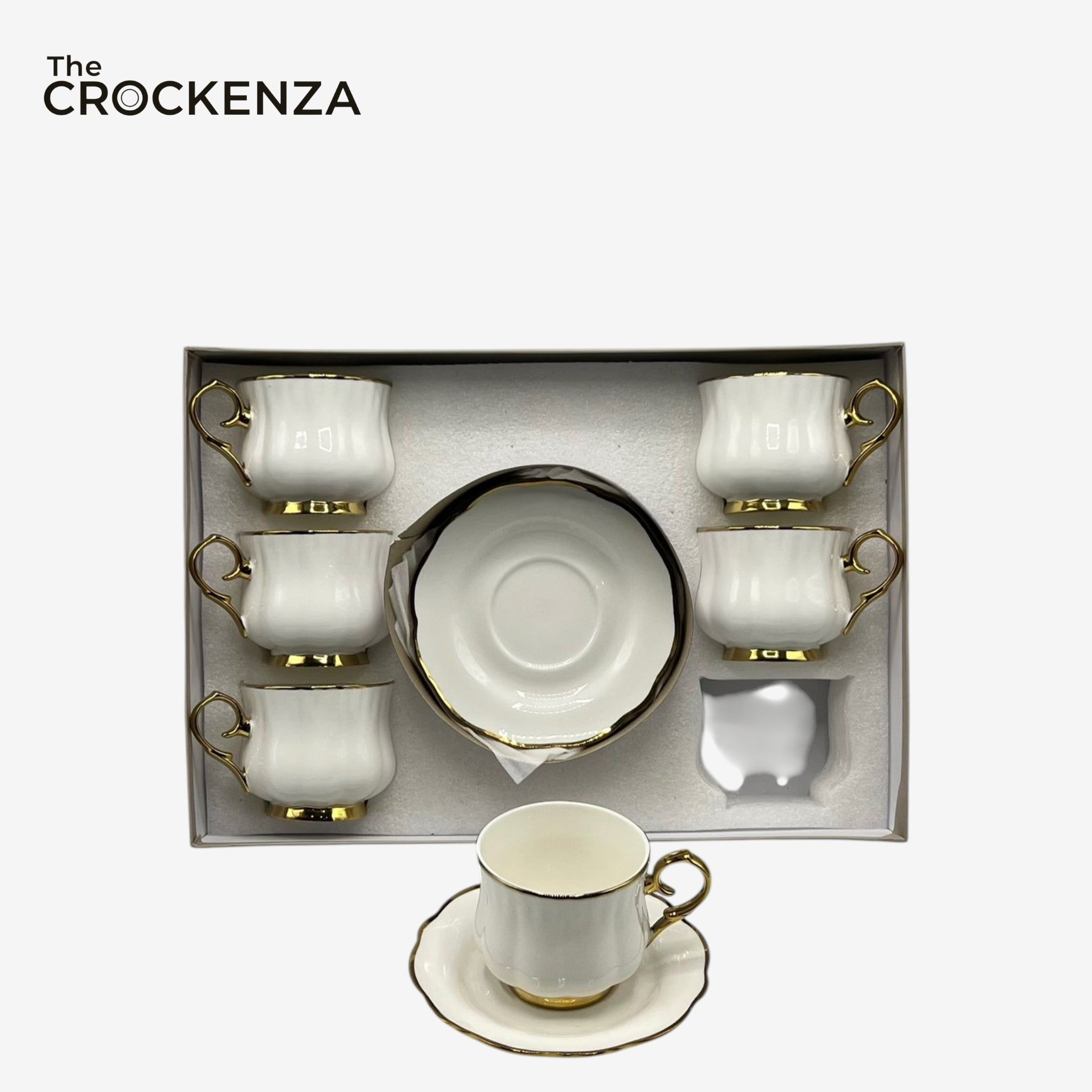 Luxury White Porcelain Tea Cup & Saucer Set – 12 Pcs Elegant Coffee Cups Set for Home, Office & Gift