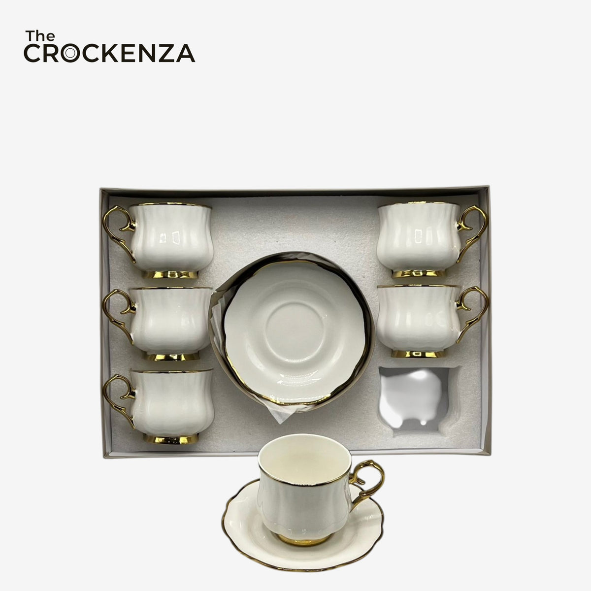 Luxury White Porcelain Tea Cup & Saucer Set – 12 Pcs Elegant Coffee Cups Set for Home, Office & Gift