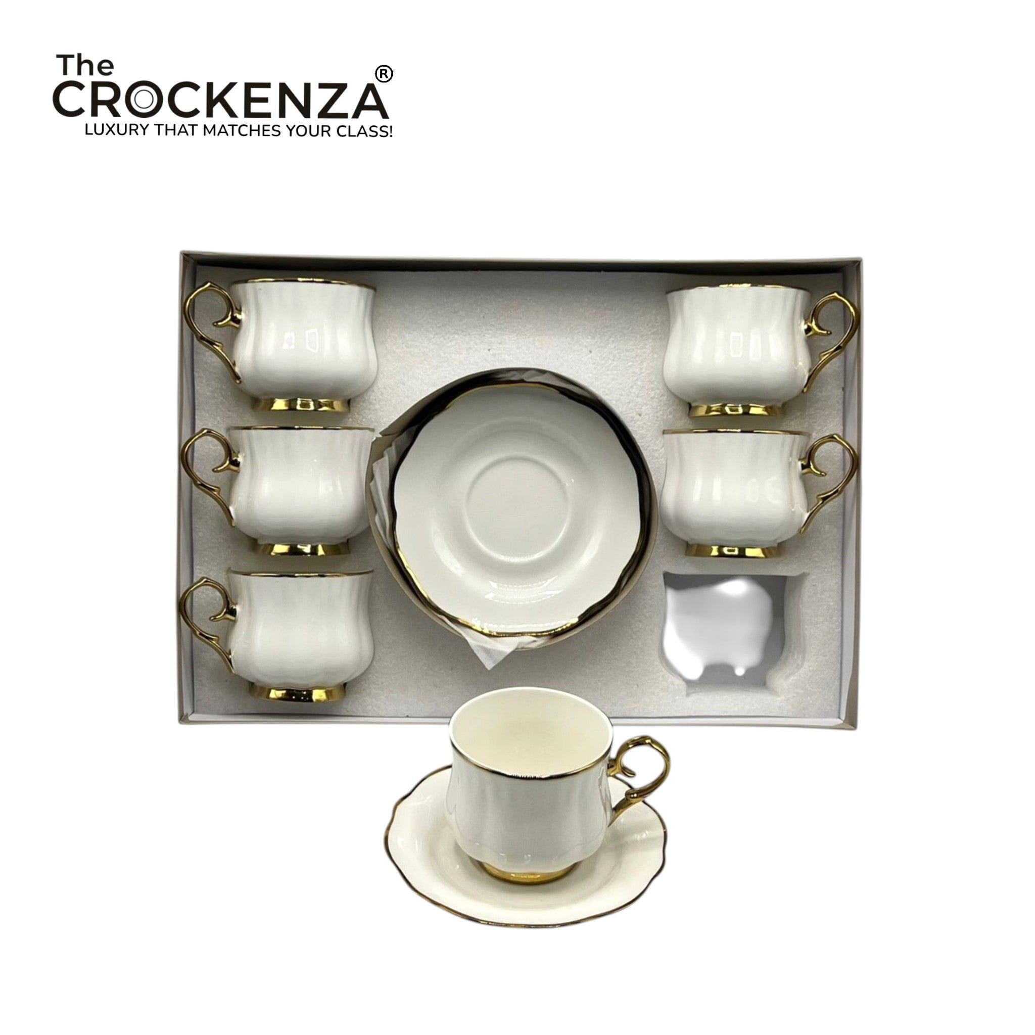 Luxury White Porcelain Tea Cup & Saucer Set – 12 Pcs Elegant Coffee Cups Set for Home, Office & Gift