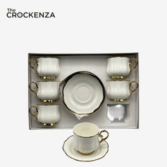 Luxury White Porcelain Tea Cup & Saucer Set – 12 Pcs Elegant Coffee Cups Set for Home, Office & Gift