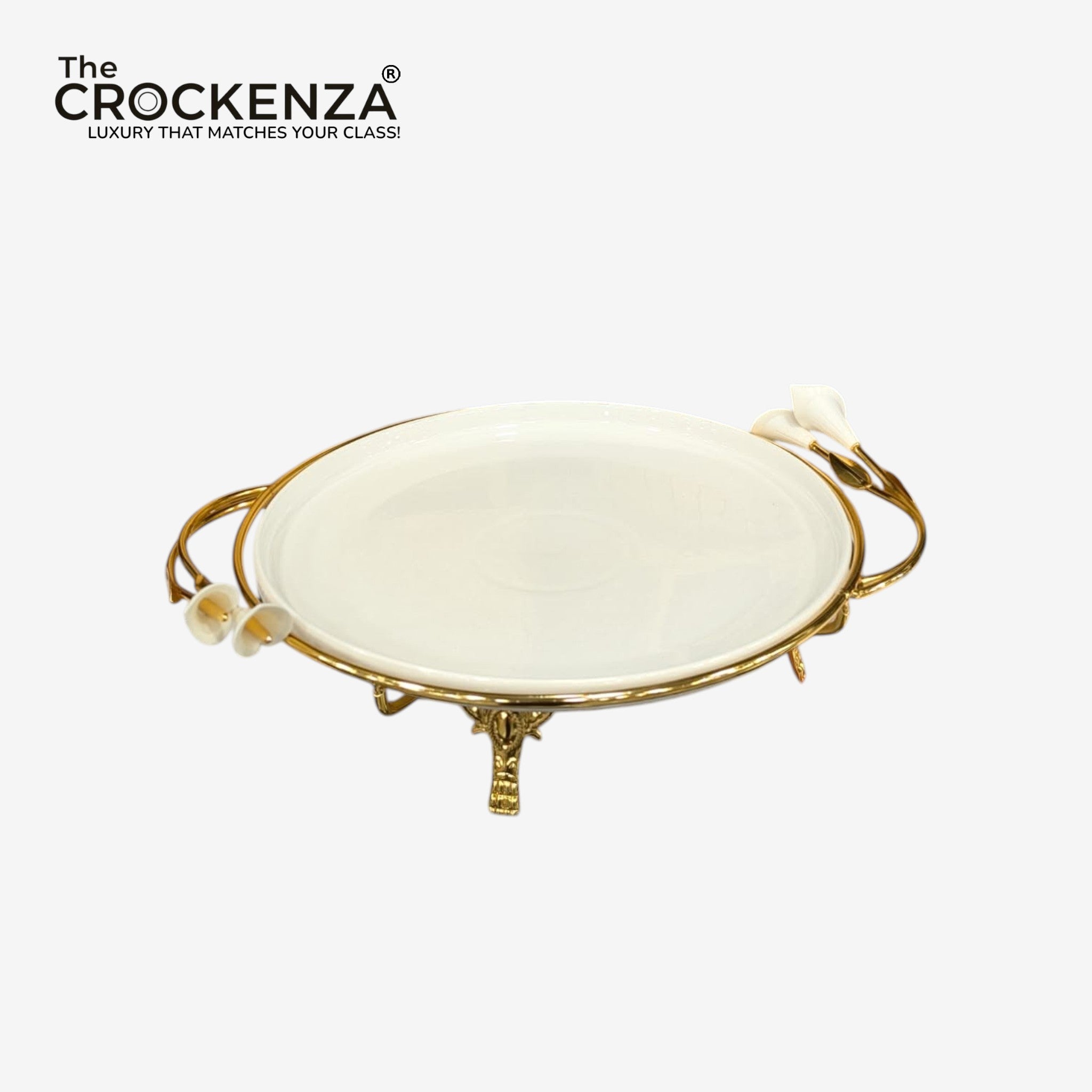 Imperial Calla Lily Round Porcelain Serving Tray - Luxury Table Centerpiece
